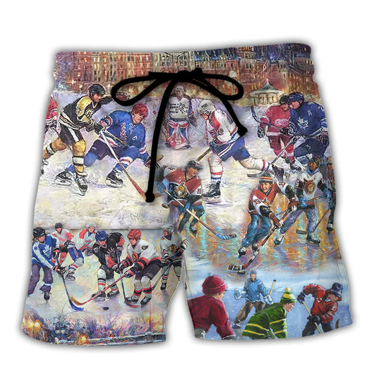 Colorful Ice Hockey Beach Shorts For Oceanfront Escapes And Weekend Casual Style