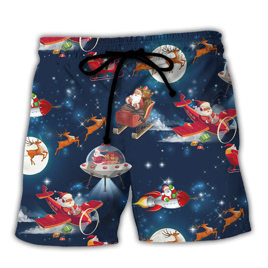 Astronaut Santa Space Holiday Beach Shorts Artwork Detail For Tropical Travel And Everyday Wear