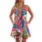 Tropical Flower Santa Merry Christmas Snow V-Neck Sleeveless Cami Dress For Holiday Parties And Relaxed Vacation Wear