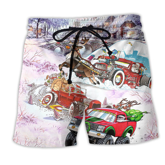 Christmas Car Beach Shorts For Poolside Relaxation And Versatile Outdoor Wear