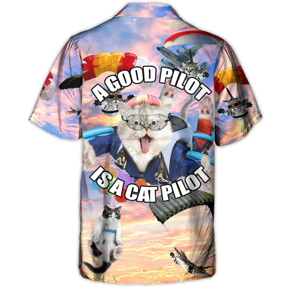 Parasailing Cat Hawaiian Shirt For Summer Vacation, Beach Travel, And Casual Wear