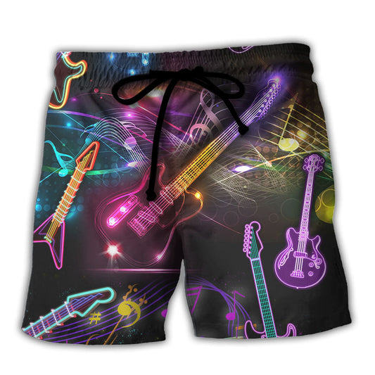 Guitar Neon Artistic Style Beach Shorts For Musicians And Outdoor Comfort