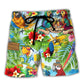 Parrot Love Life Happiness Tropical Style Beach Shorts For Tropical Vacation Wear