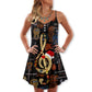 Christmas Guitar Happiness Santa Hat V-Neck Sleeveless Cami Dress For Holiday Parties And Relaxed Vacation Wear