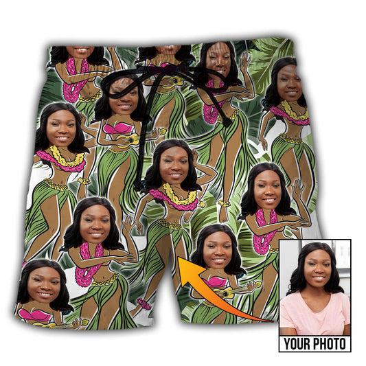 Black Woman Amazing Tropical Personalized Photo Beach Shorts For Summer Vacation And Coastal Travel