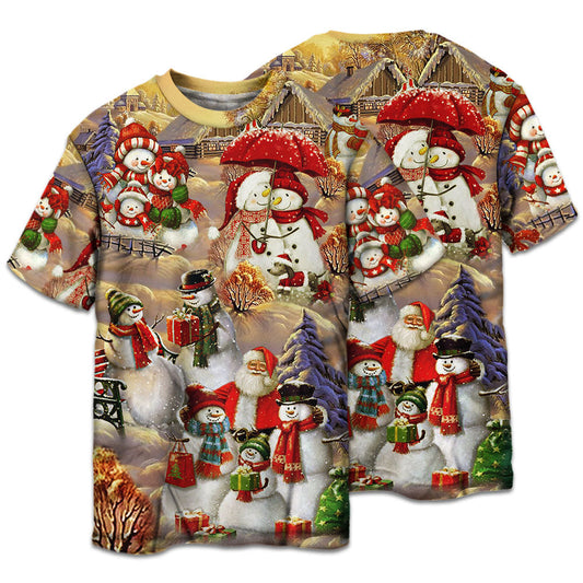 Playful Snowman Couple Christmas Short Sleeve Pajamas Set For Christmas Sleepwear And Family Lounging