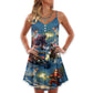 Christmas Santa Winter Battle Scene V-Neck Sleeveless Cami Dress For Festive Events And Casual Summer Styling