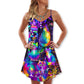 Confident Cat Style V-Neck Sleeveless Cami Dress For Sunny Getaways Outdoor Events And Everyday Summer Fashion