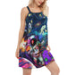 Hippie Peaceful Spirit Into Galaxy Sky V-Neck Sleeveless Cami Dress For Beach Travel And Free Spirited Outfits