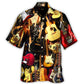 Classic Vintage Guitar Hawaiian Shirt Pattern View For Relaxed Warm Weather Outfits