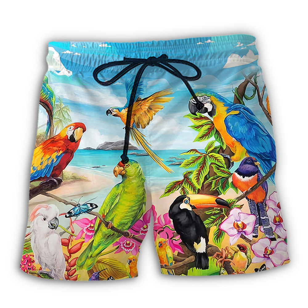 Parrot Sky Beach Shorts For Resort Getaways And Flexible Everyday Wear