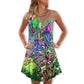 Hippie Funny Octopus Music Love V-Neck Sleeveless Cami Dress For Festivals Travel And Relaxed Casual Summer Wear