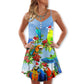 Parrot Couple Merry Christmas V-Neck Sleeveless Cami Dress For Festivals Travel And Relaxed Casual Summer Wear