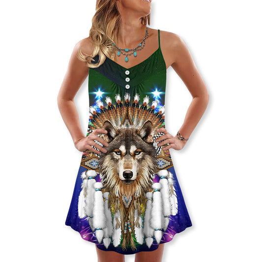 Christmas Southwestern Wolf Holiday Cheer V-Neck Sleeveless Cami Dress For Festive Events And Casual Summer Styling