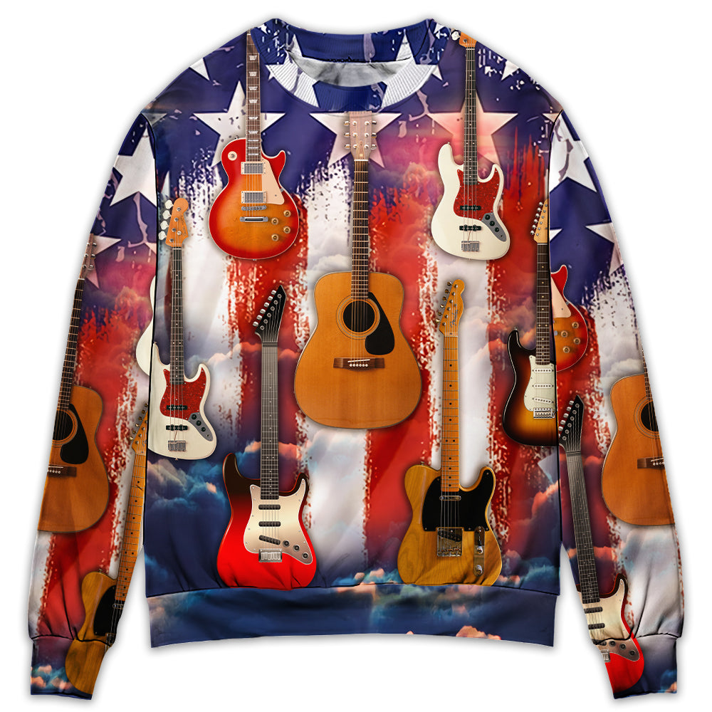 Guitar Independence Day Star Sweater For Rehearsals Weekend Outings And Expressive Casual Styling