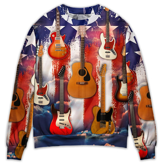 Guitar Independence Day Star Sweater For Rehearsals Weekend Outings And Expressive Casual Styling