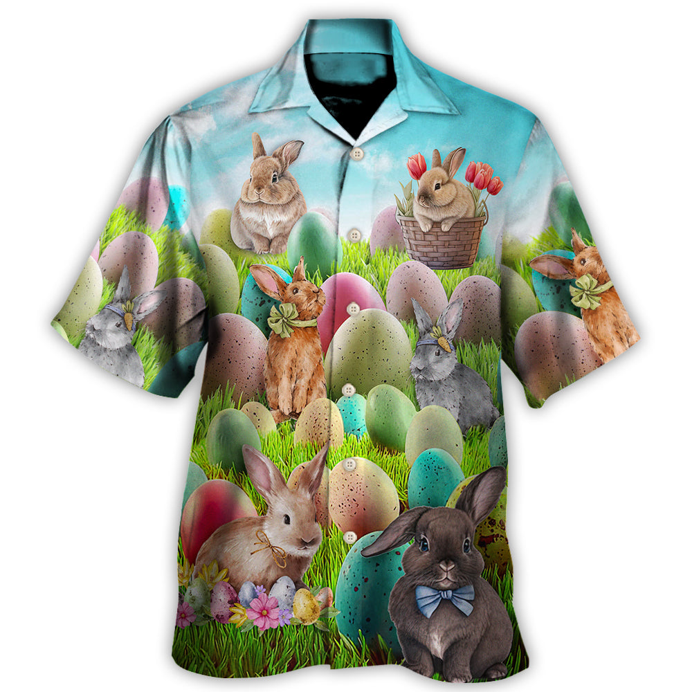 Funny Easter Rabbit Hawaiian Shirt Collar And Front View For Weekend Trips