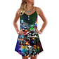 Christmas Neon Car Holiday V-Neck Sleeveless Cami Dress For Festive Gatherings Travel And Casual Holiday Styling