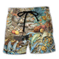 Cat Loves Fish Ocean Delicious Meal Beach Shorts For Tropical Coastal Getaways