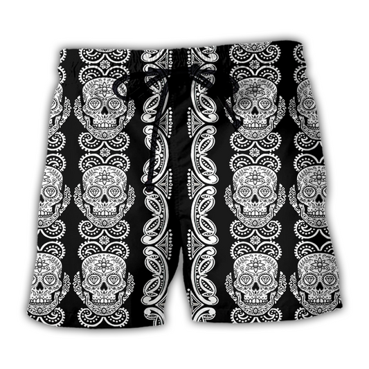 Black White Skull Beach Shorts For Poolside Relaxation And Everyday Comfort