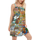 Hippie Animals Joyful Companions Love Beach V-Neck Sleeveless Cami Dress For Music Festivals And Thoughtful Boho Gifting