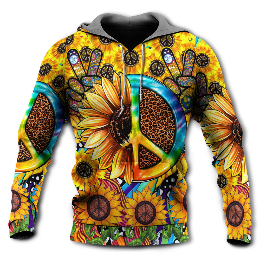 Hippie Sunflowers Peace Sign Hoodie For Colorful Outings Music Events And Everyday Style