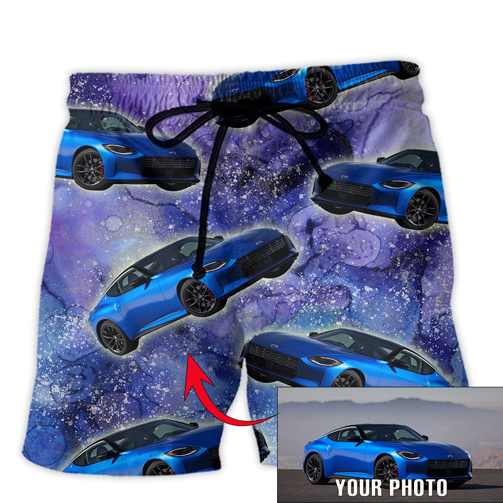 Car Tropical Various Style Personalized Photo Beach Shorts Design View For Poolside Relaxation And Holiday Trips