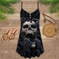 Skull Love Darkness V-Neck Sleeveless Cami Dress For Alternative Festivals And Bold Summer Style