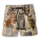 Vintage Owl Paper Beach Shorts For Summer Festivals And Warm Weather Wardrobe