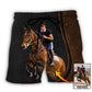 Horse Riding Leather Style Personalized Photo Beach Shorts Graphic Detail For Resort Trips And Casual Outings