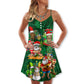 Christmas Love Tiki Funny Style V-Neck Sleeveless Cami Dress For Festive Events And Casual Summer Styling