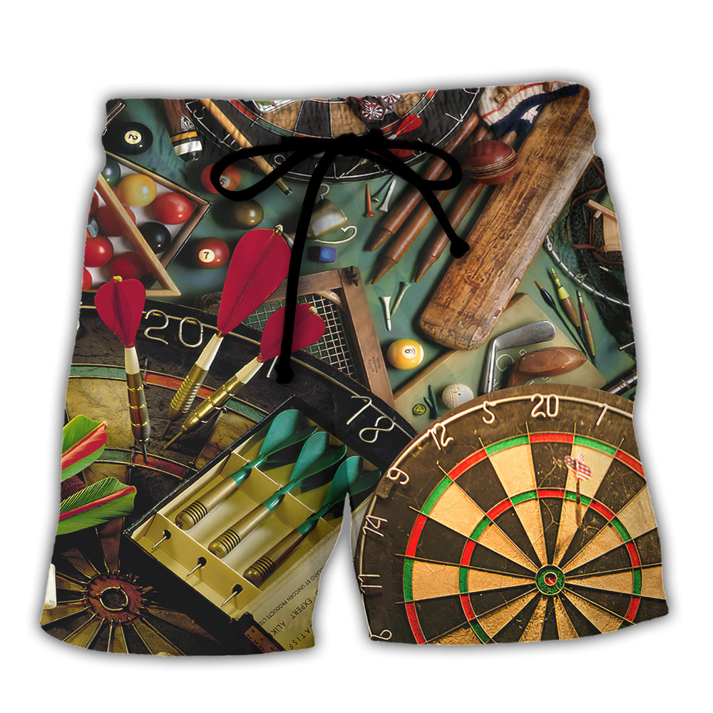 Dart World's Okayest Player Beach Shorts Artwork Detail For Casual Warm Weather Outfits