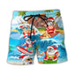Christmas Santa Play Mele Kalikimaka Beach Shorts Artwork Detail For Casual Warm Weather Outfits