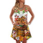 Christmas BBQ Barbecue Humor Funny V-Neck Sleeveless Cami Dress For Vacations And Casual Warm Weather Wear