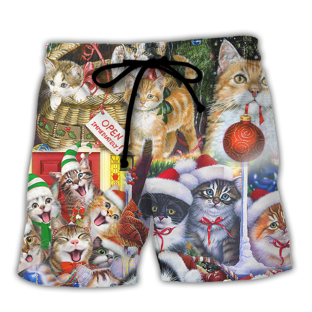 Christmas Cat Beach Shorts For Warm Weather Outings And Leisure And Relaxation