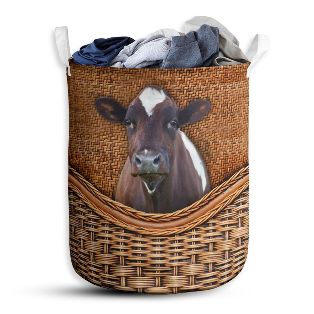 Small Size Ayrshire Cow Rattan Texture Laundry Basket For Bathroom Bedroom Storage