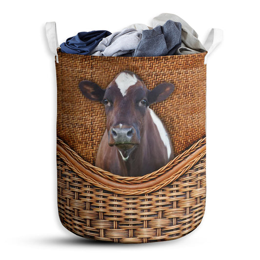 Small Size Ayrshire Cow Rattan Texture Laundry Basket For Bathroom Bedroom Storage