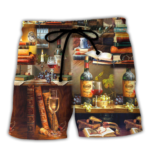 Book Lover Fine Drink Wine Theme Beach Shorts For Beach Gatherings And Travel