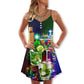 Celebration Merry Christmas Party V-Neck Sleeveless Cami Dress For Festive Events And Casual Summer Styling