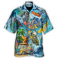 Bohemian Vintage Surf Skull Hawaiian Shirt For Resort Getaways And Comfortable Summer Activities