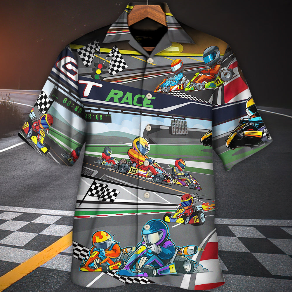 High Speed Racing Car Hawaiian Shirt With All Over Print For Island Holidays Summer Parties And Casual Outdoor Wear