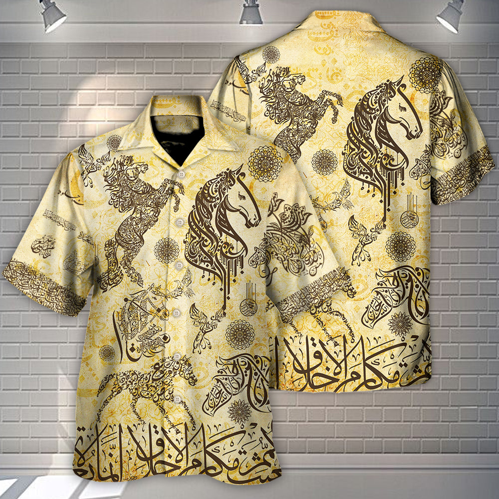 Horse Fantastic Arabian Horses Arabic Hawaiian Shirt Pattern Detail For Vacation Travel And Daily Wear
