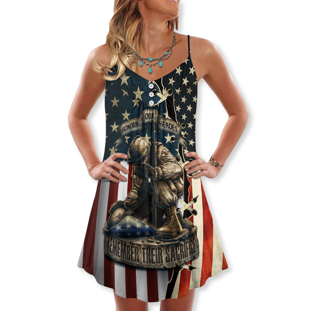 Honoring Our Heroes Tribute V-Neck Sleeveless Cami Dress For Beach Trips Parties And Relaxed Warm Weather Style
