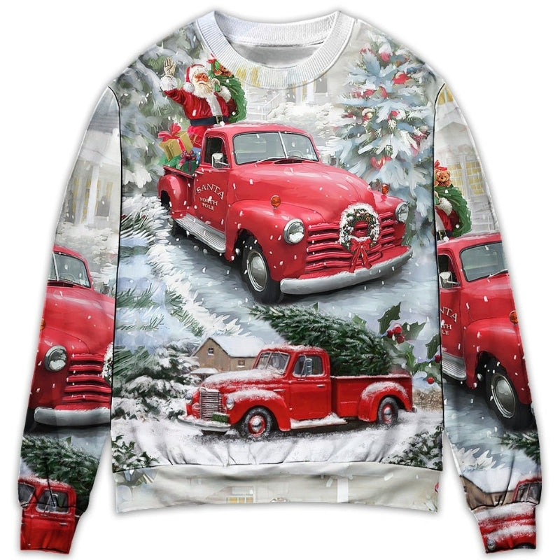 Christmas Santa Red Truck Xmas Is Coming Sweater For Winter Celebrations Family Events And Relaxed Seasonal Styling