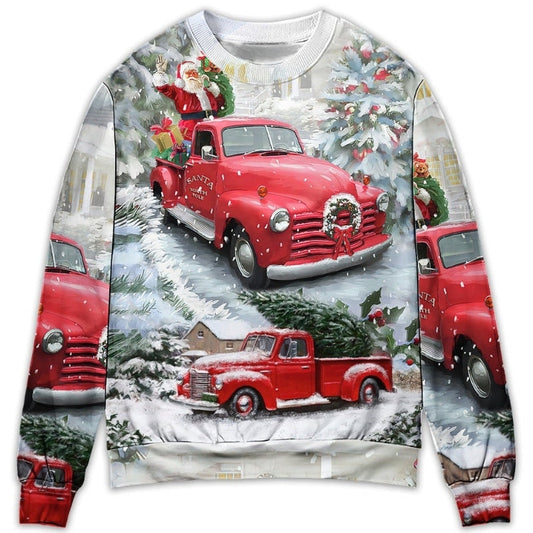 Christmas Santa Red Truck Xmas Is Coming Sweater For Winter Celebrations Family Events And Relaxed Seasonal Styling