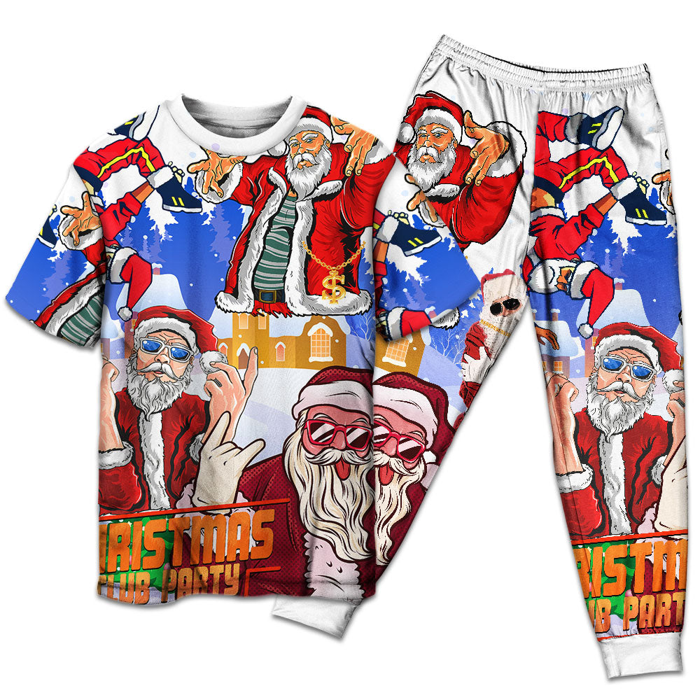Dancing Santa Christmas Short Sleeve Pajamas Set For Winter Nights And Thoughtful Gifting