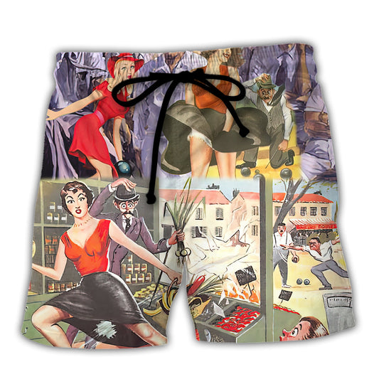 Lawn Bowling Girl Playing Funny Oops Moment Beach Shorts For Game Day Getaways