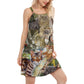 Cat Dreaming At Bedtime V-Neck Sleeveless Cami Dress For Festivals And Relaxed Daily Fashion
