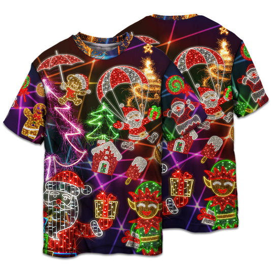 Santa Christmas Tree Elf And Gingerbread Short Sleeve Pajamas Set For Christmas Sleepwear And Family Lounging