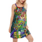 Hippie Mushroom Alien Bus Funny V-Neck Sleeveless Cami Dress For Creative Events And Casual Warm Weather Wear
